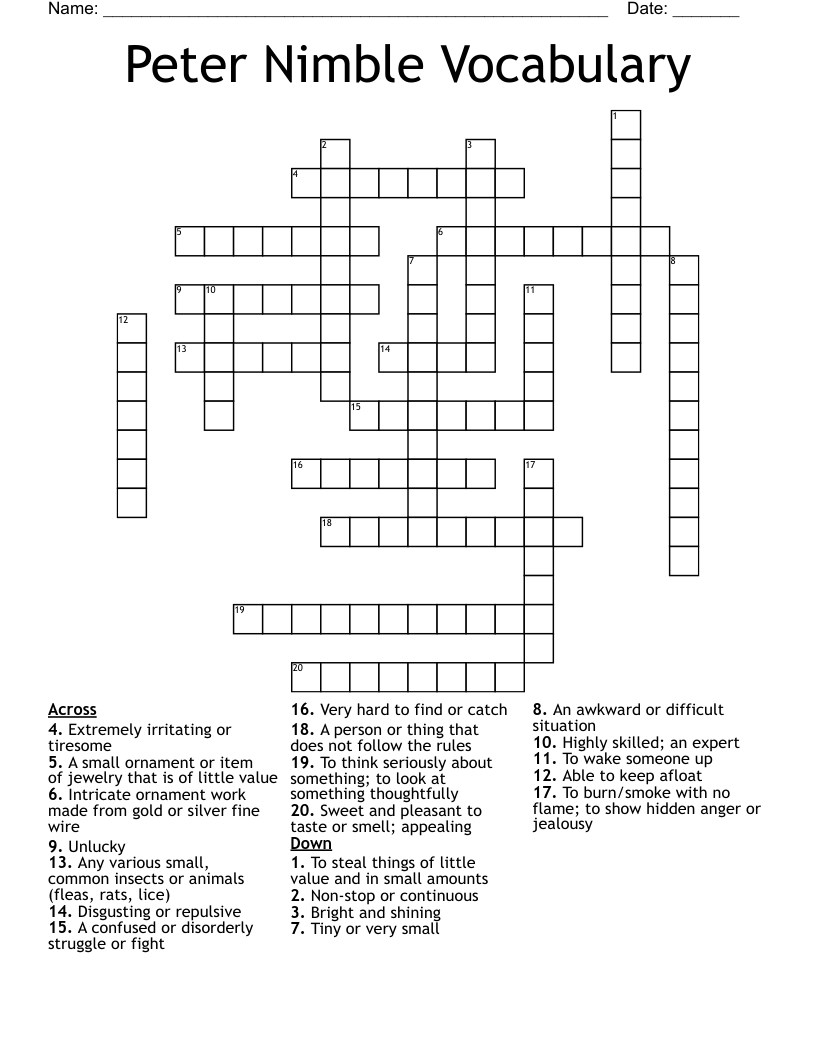 Peter Nimble Vocabulary Crossword