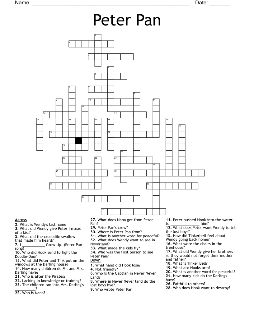 Peter Pan Crossword