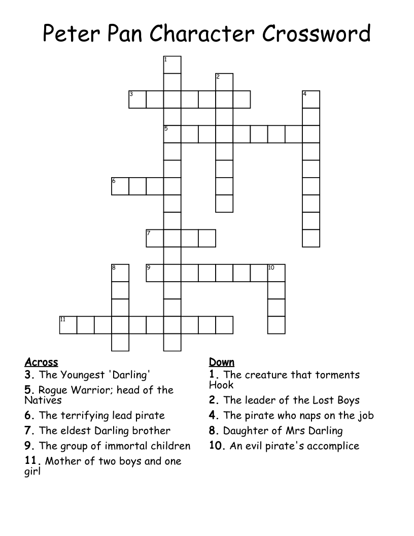 Peter Pan Character Crossword