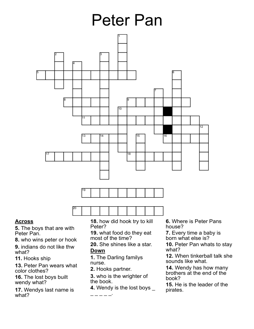 Peter Pan  Crossword