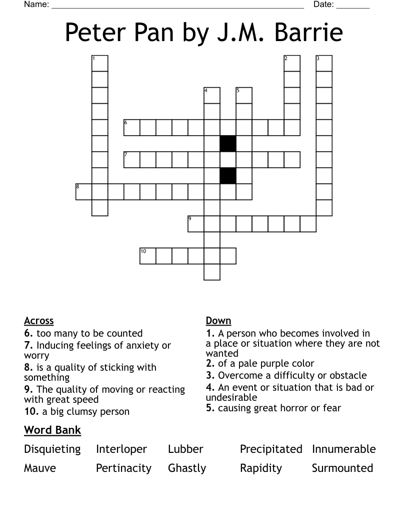 Peter Pan by J.M. Barrie Crossword