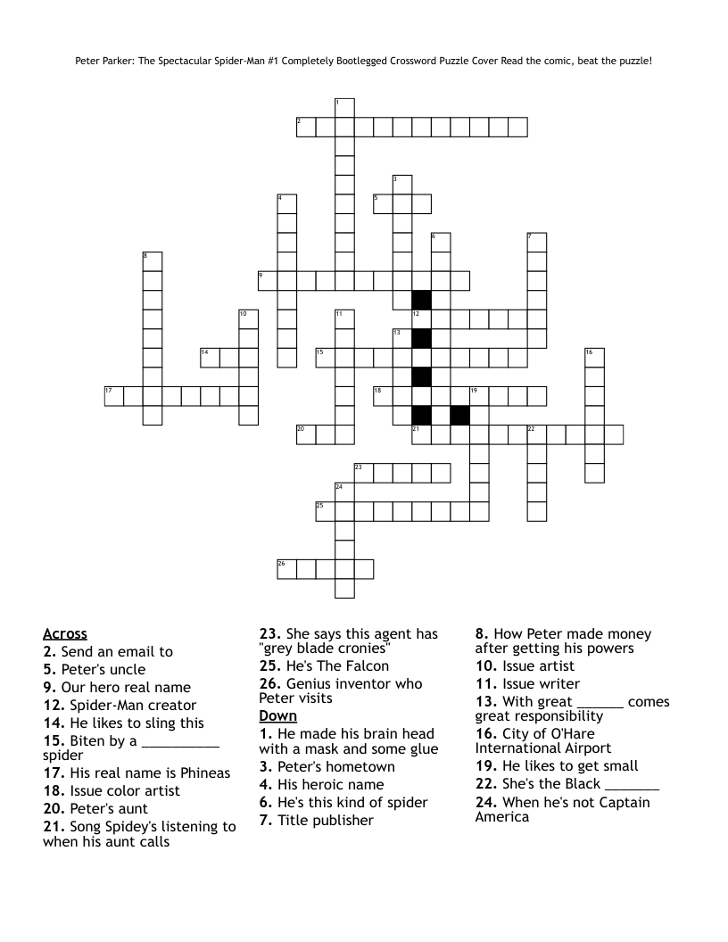 Peter Parker: The Spectacular Spider-Man #1 Completely Bootlegged Crossword Puzzle Cover Read the comic, beat the puzzle!