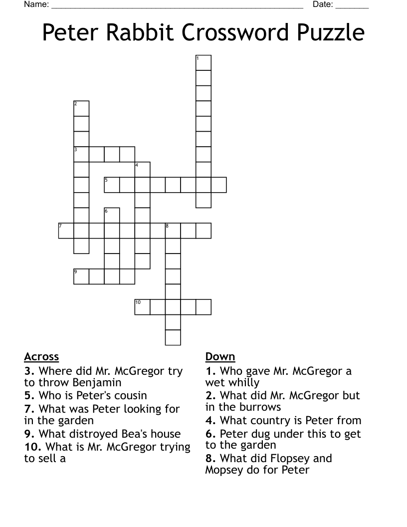 Peter Rabbit Crossword Puzzle