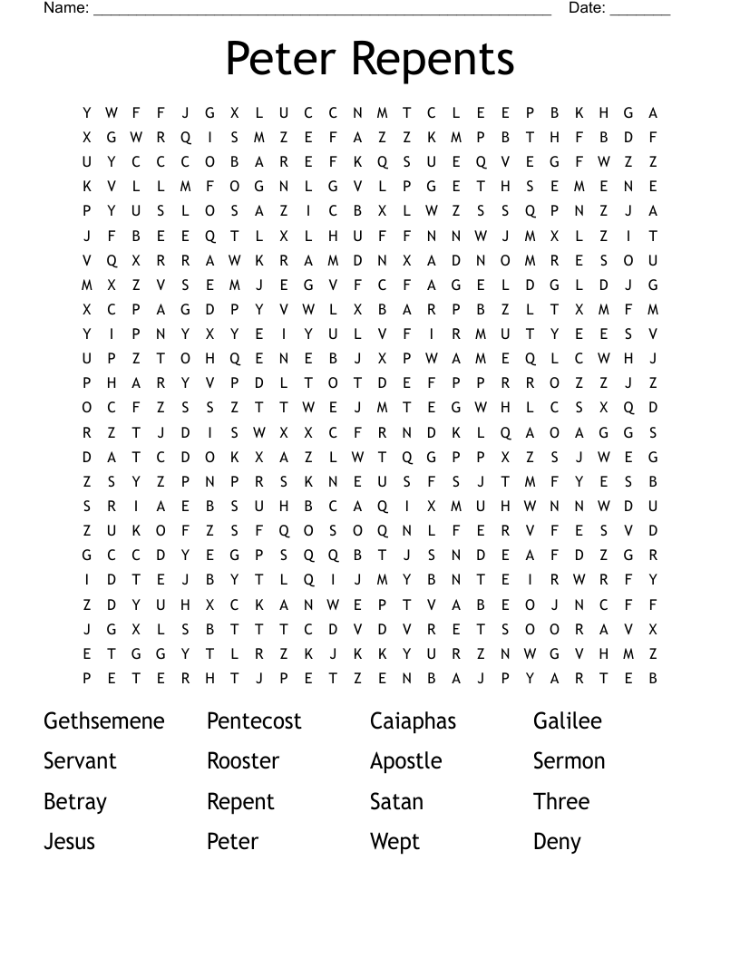 Peter Repents Word Search