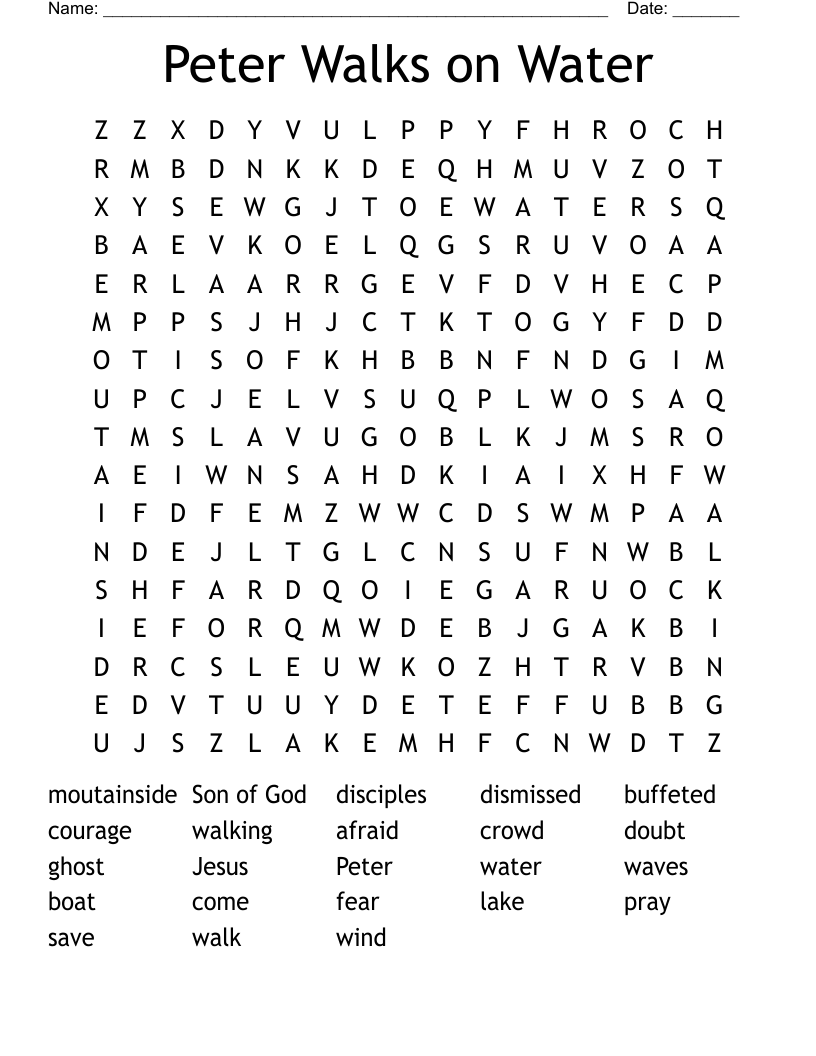 Peter Walks on Water Word Search