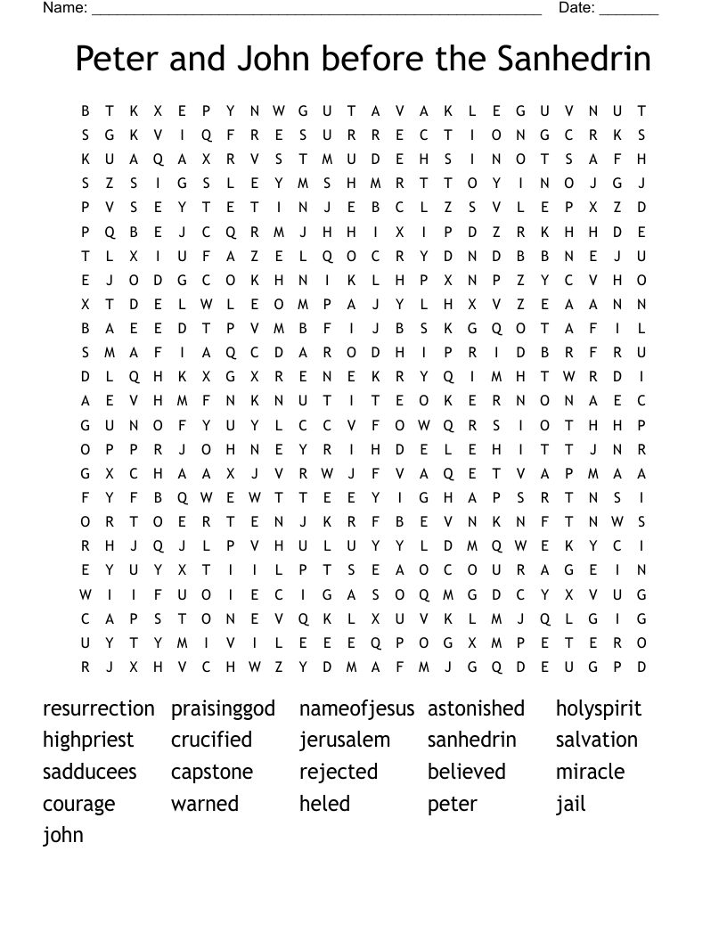 Peter and John before the Sanhedrin Word Search