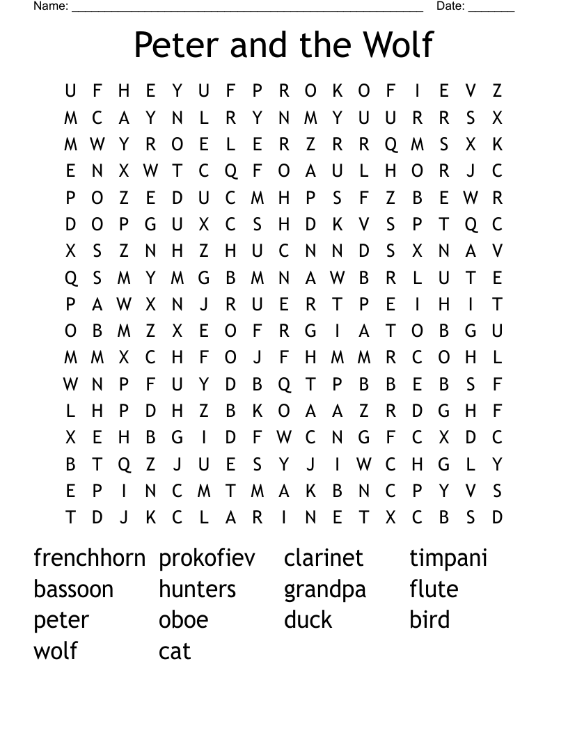 Peter and the Wolf Word Search