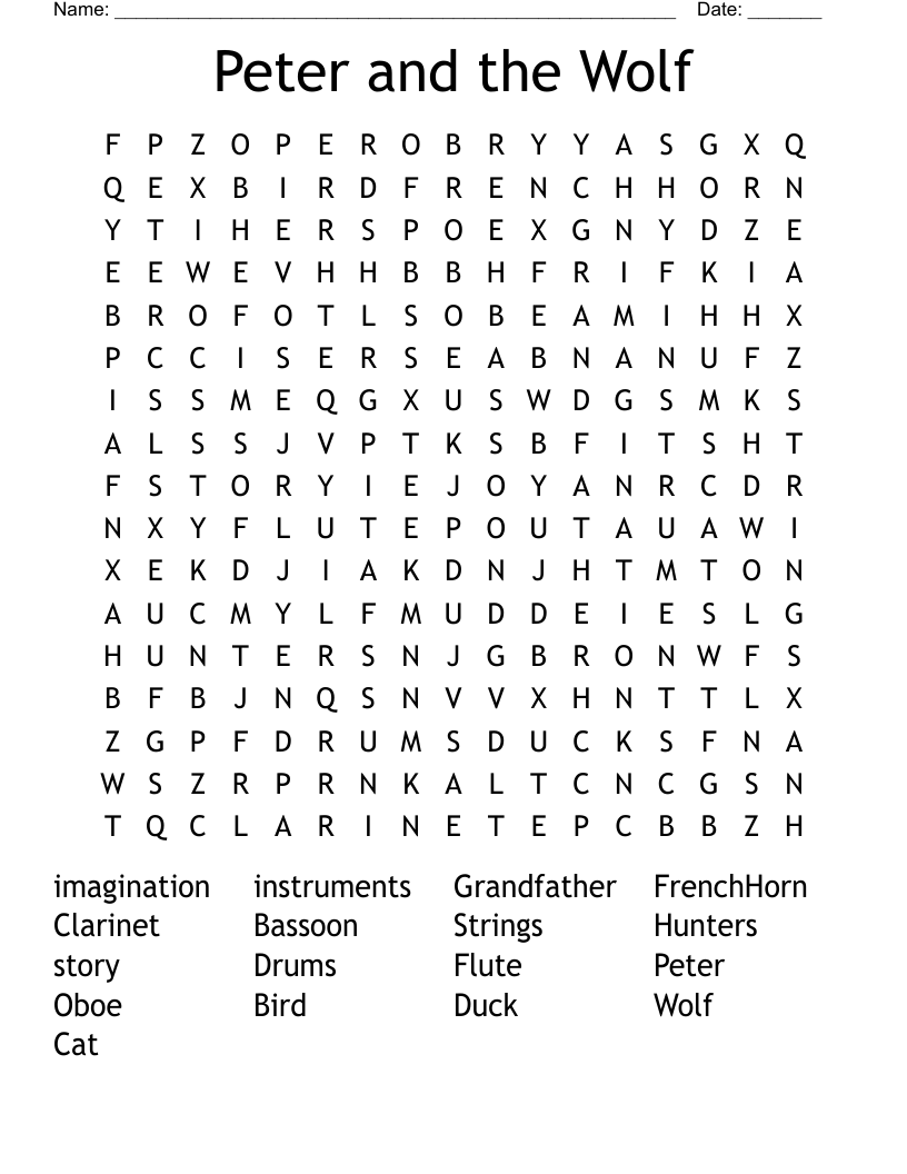Peter and the Wolf Word Search