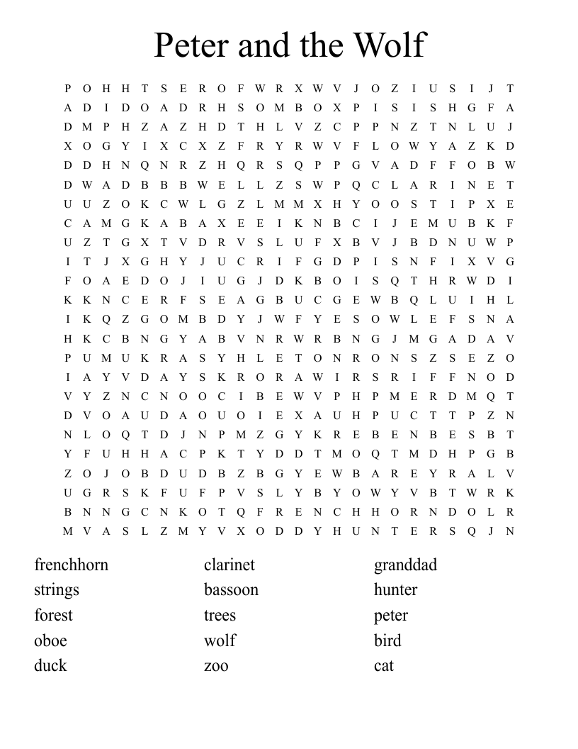 Peter and the Wolf Word Search
