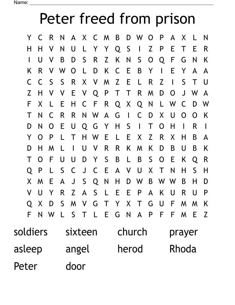 Peter freed from prison Word Search