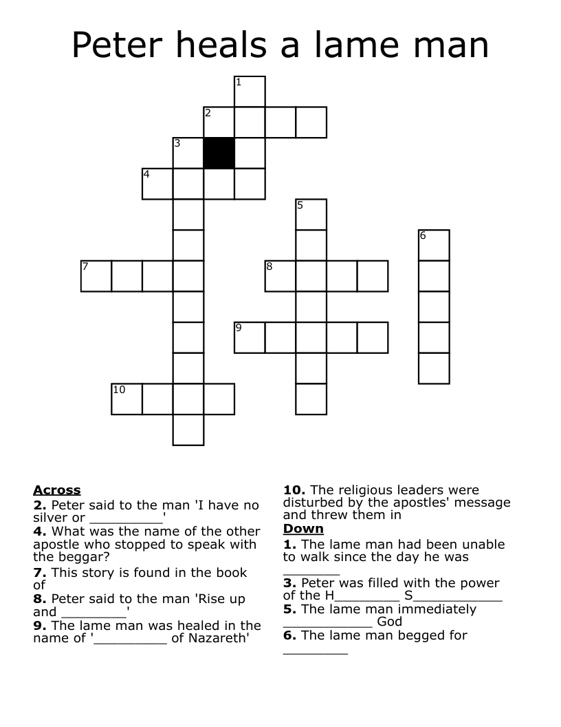 Peter heals a lame man Crossword