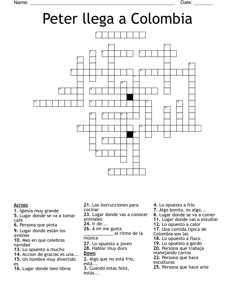 Peter llega a Colombia Crossword