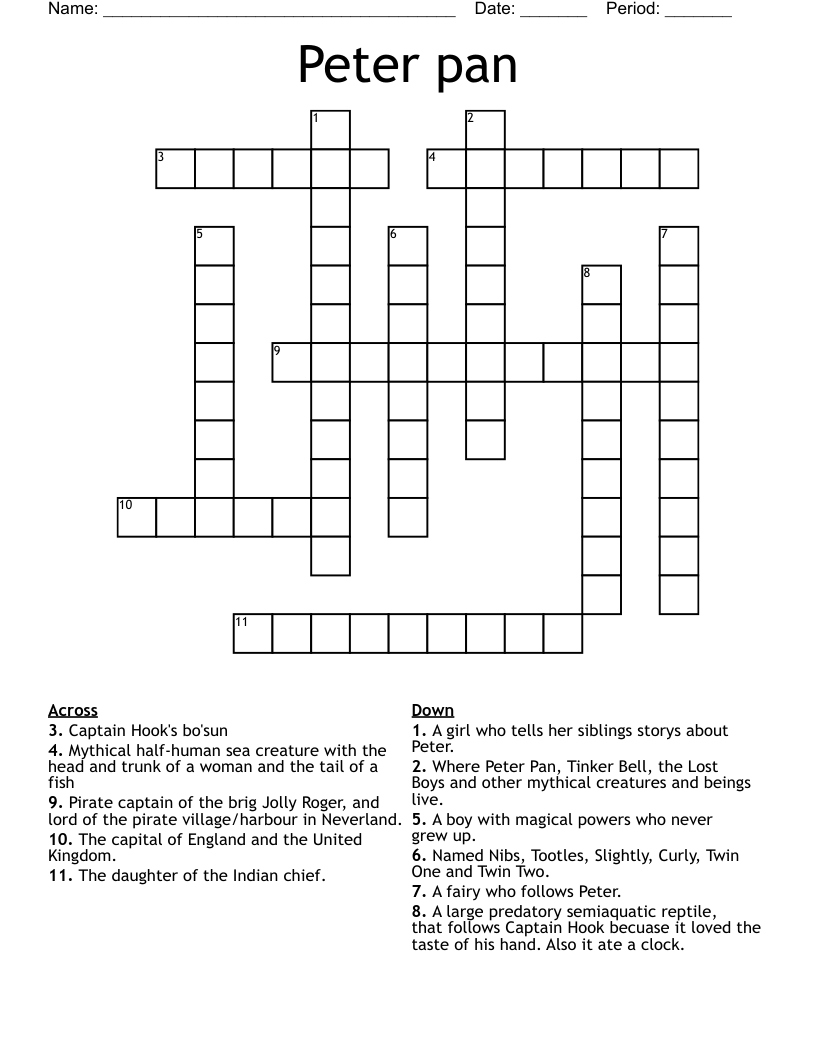Peter pan Crossword