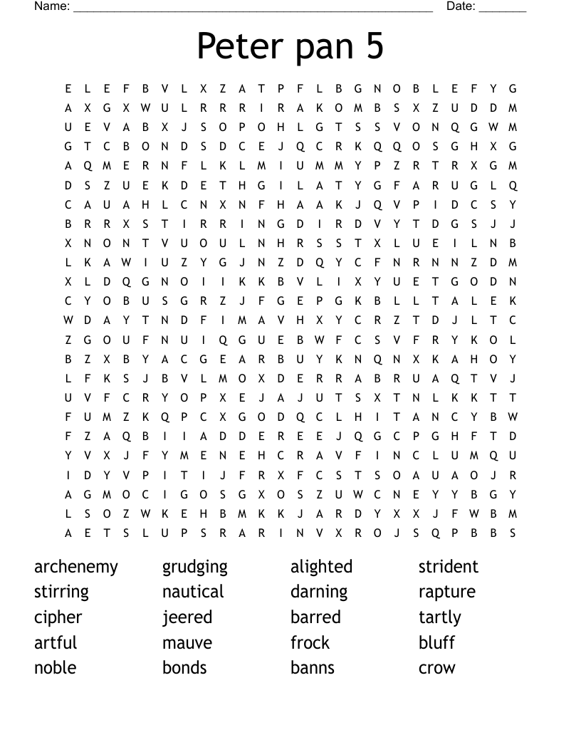 Peter pan 5 Word Search