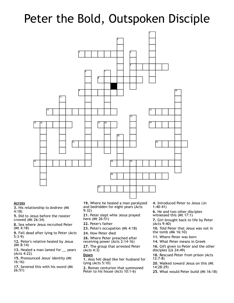Peter the Bold, Outspoken Disciple Crossword