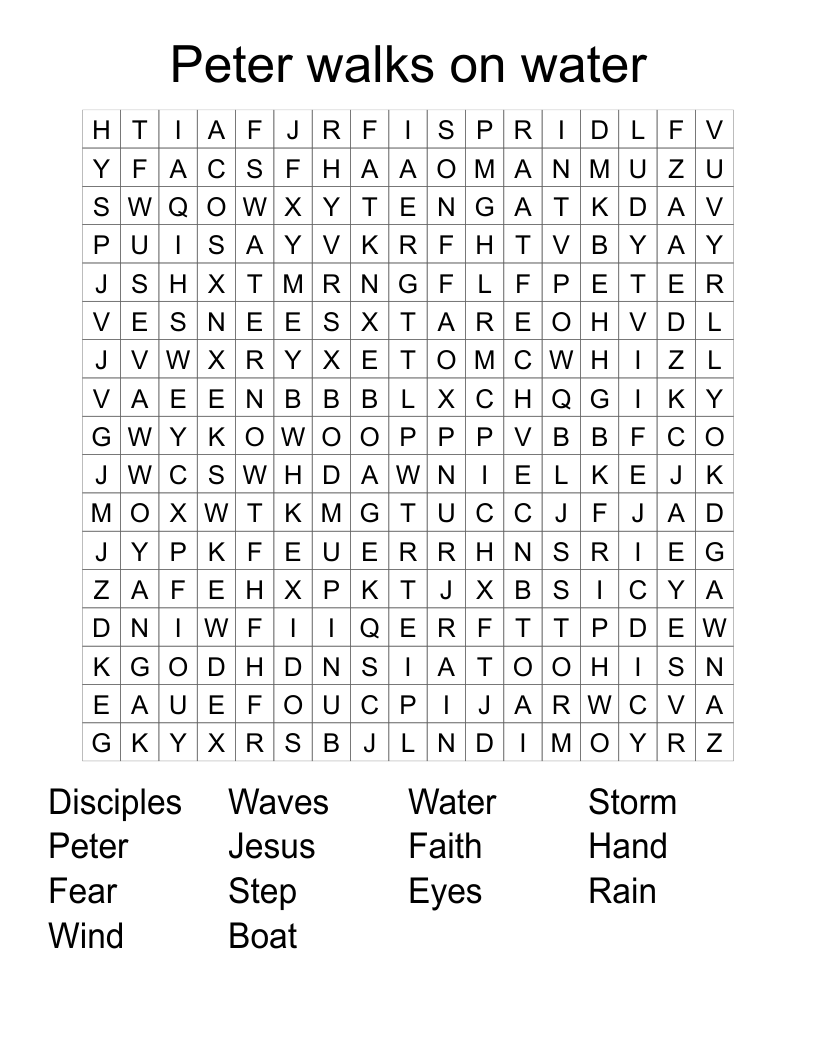Peter walks on water Word Search