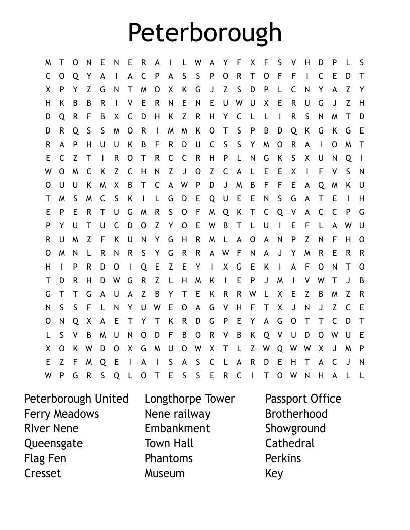 Peterborough  Word Search