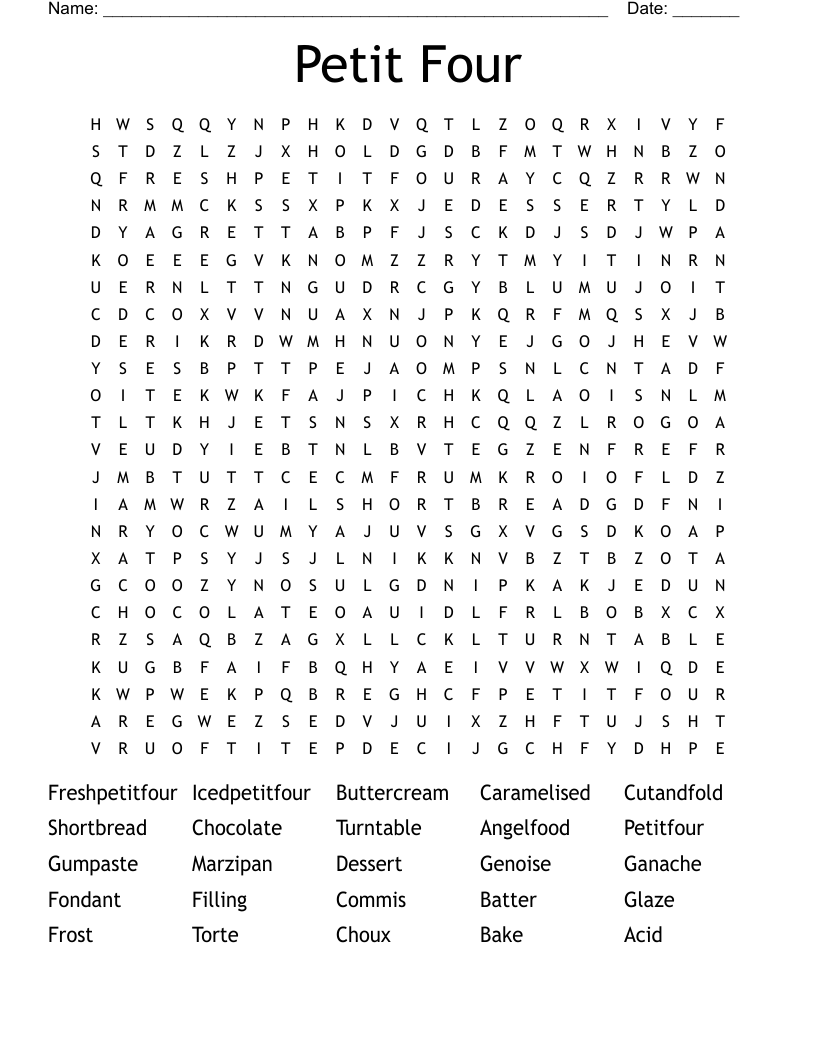 Petit Four Word Search