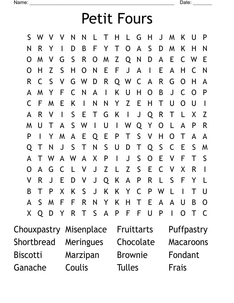 Petit Fours Word Search