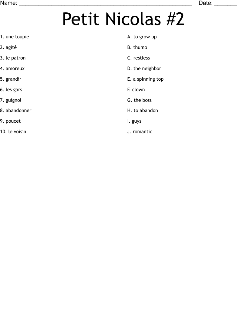 Petit Nicolas #2 Worksheet