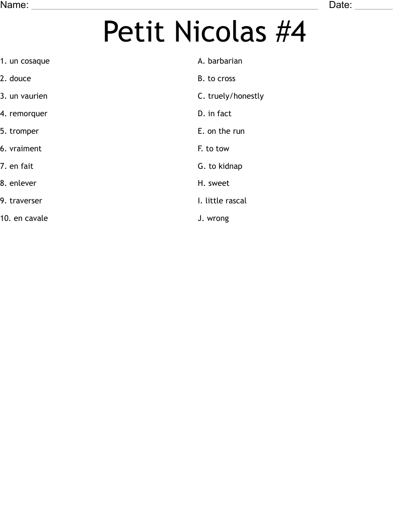 Petit Nicolas #4 Worksheet