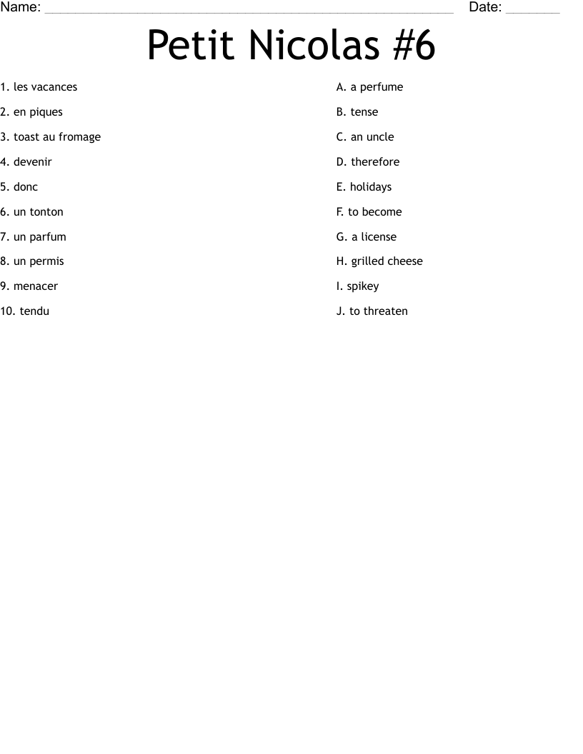 Petit Nicolas #6 Worksheet