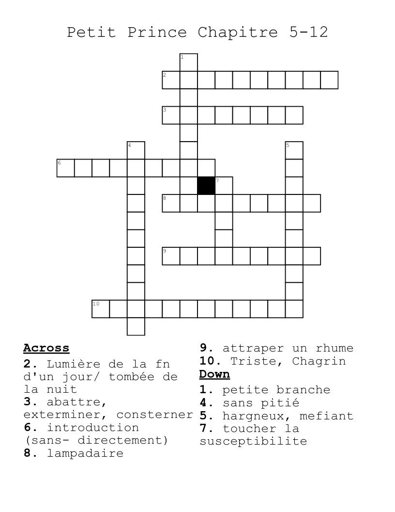 Petit Prince     Chapitre 5-12  Crossword