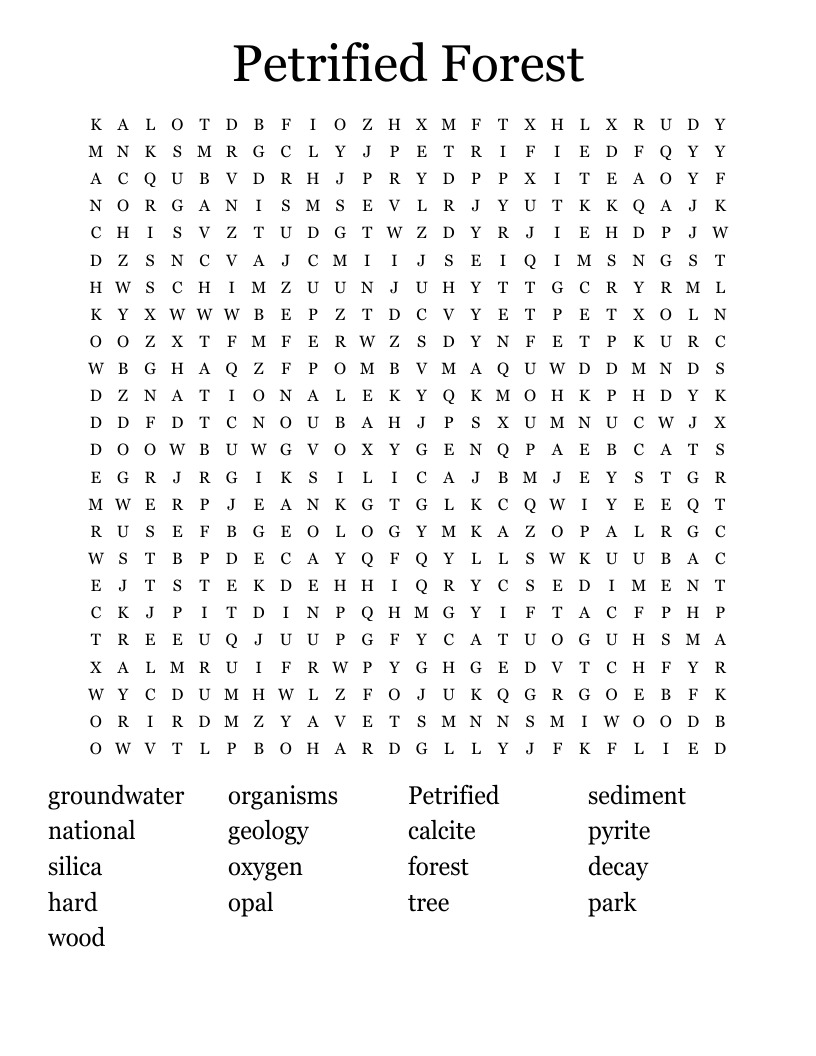 Petrified Forest Word Search