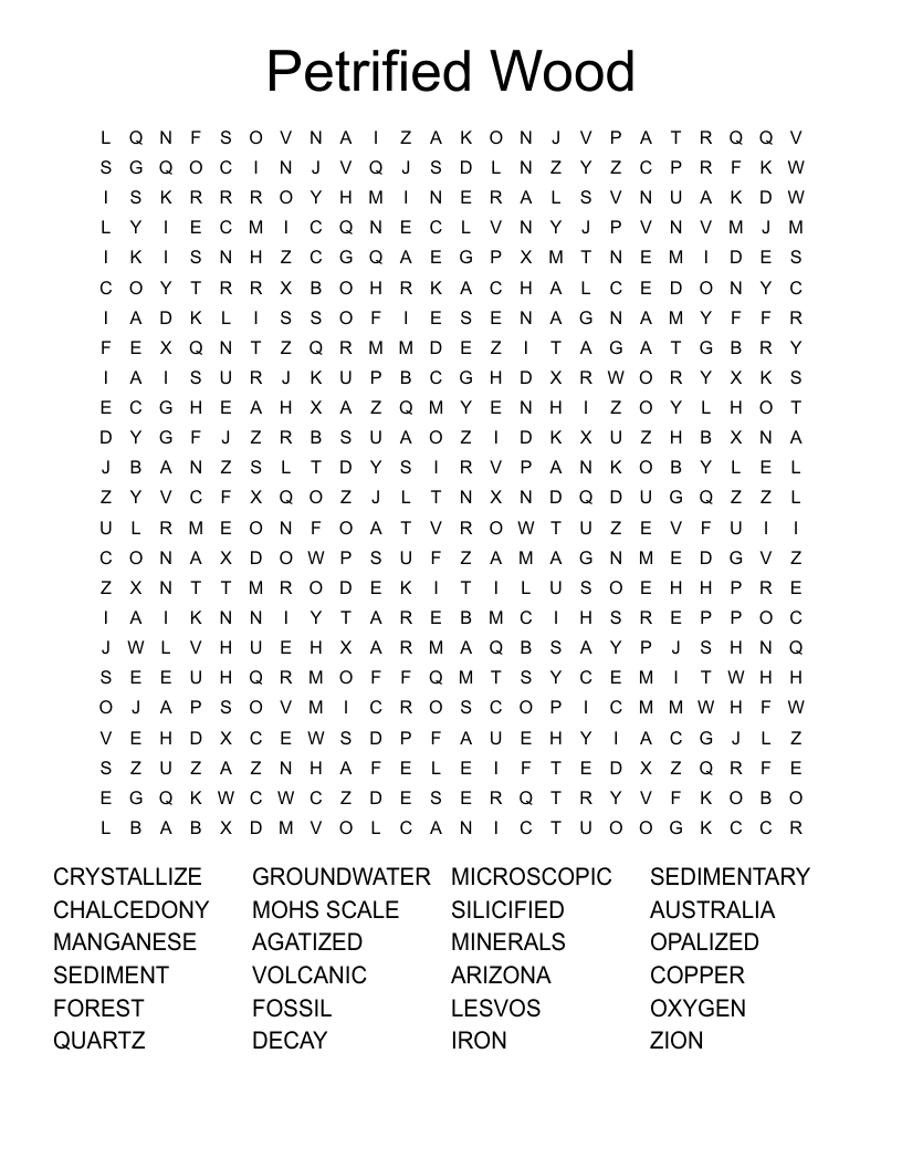 Petrified Wood Word Search