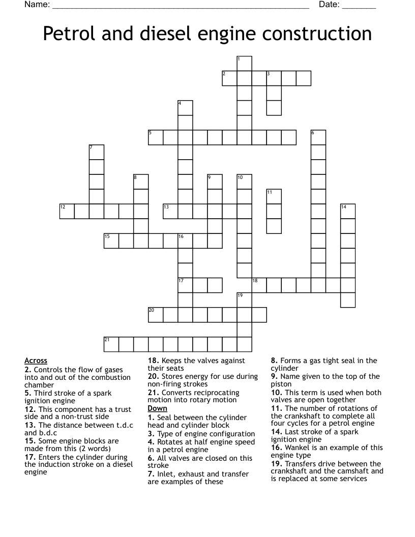 Petrol and diesel engine construction Crossword