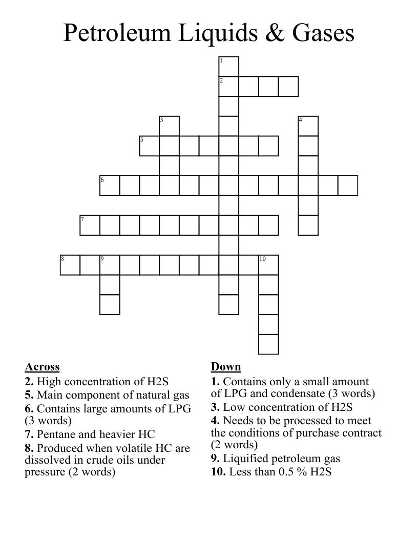 Petroleum Liquids & Gases Crossword