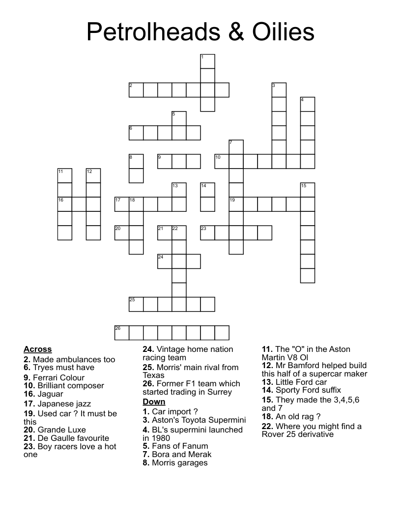 Petrolheads & Oilies Crossword