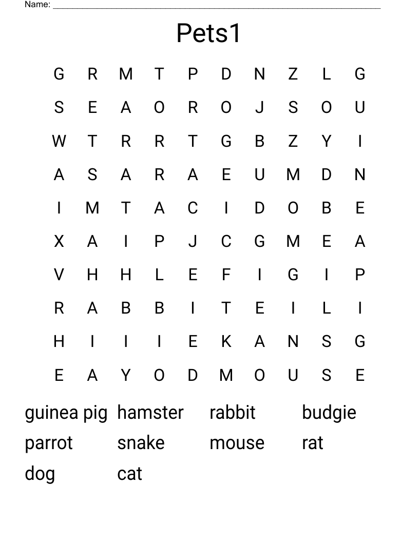 Pets1 Word Search