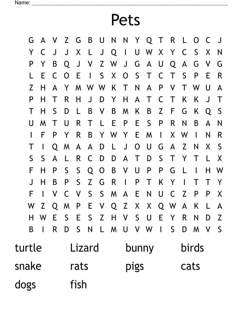 Pets Word Search
