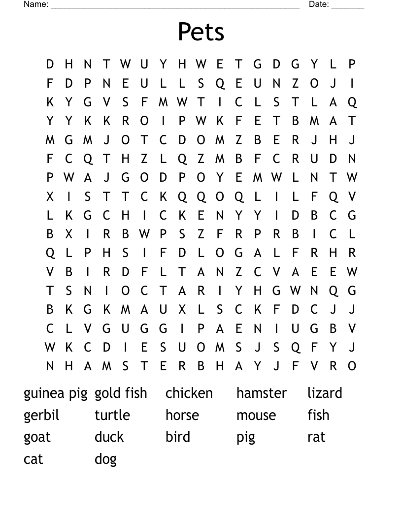 Pets Word Search