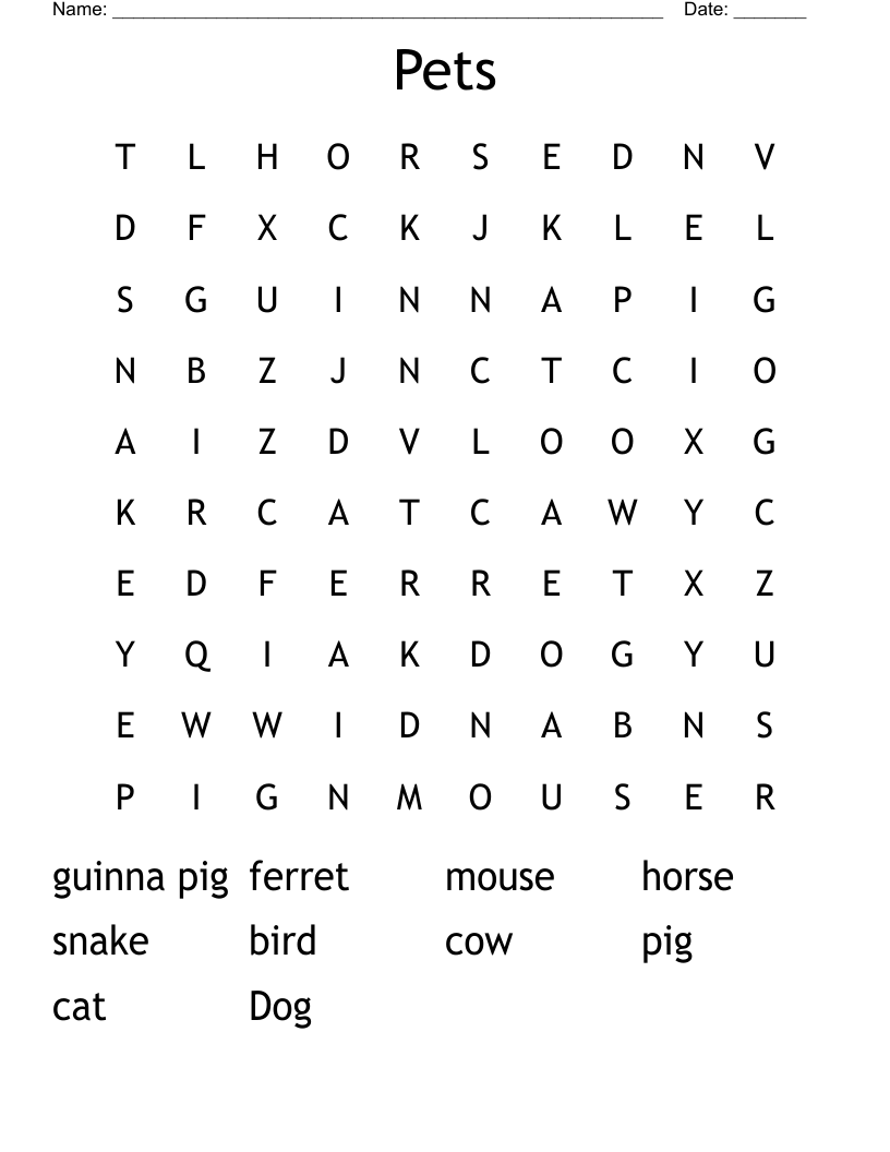 Pets Word Search