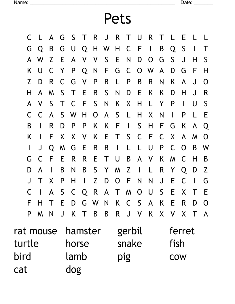 Pets Word Search
