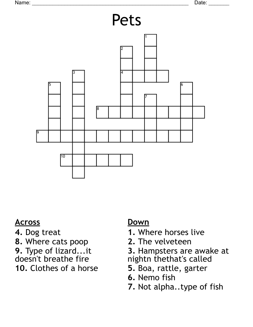 Pets Crossword