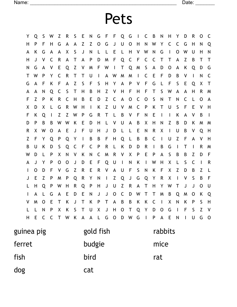 Pets Word Search