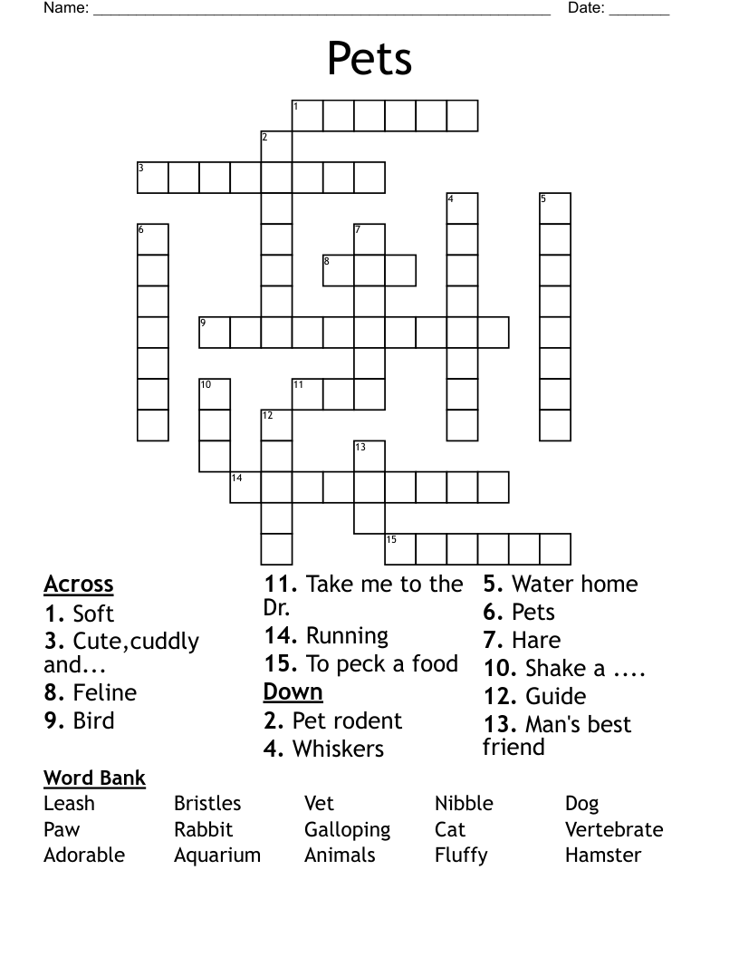 Pets Crossword