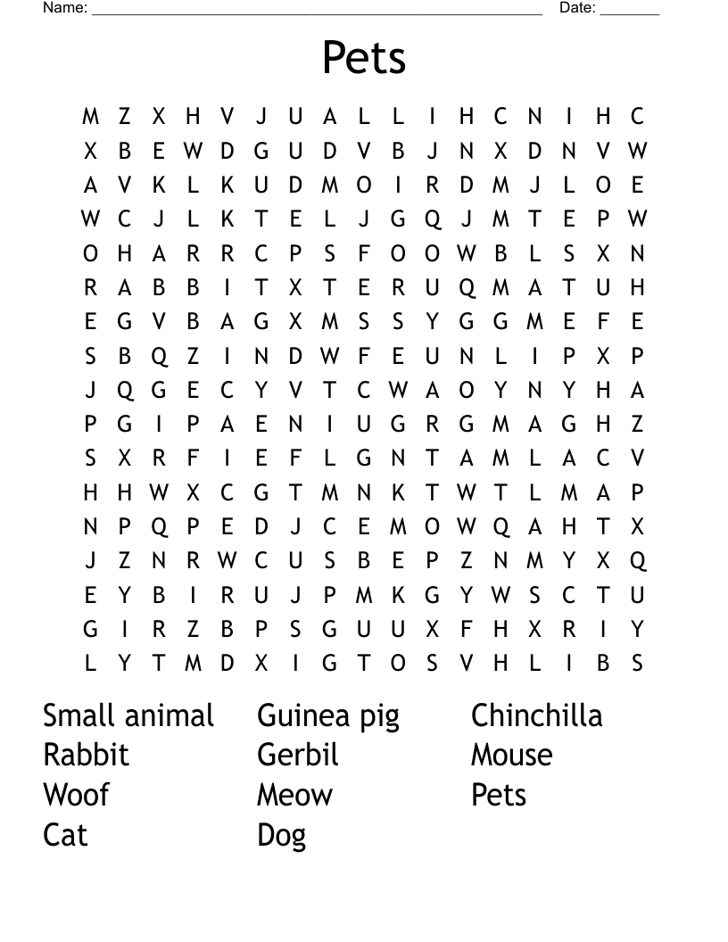 Pets Word Search