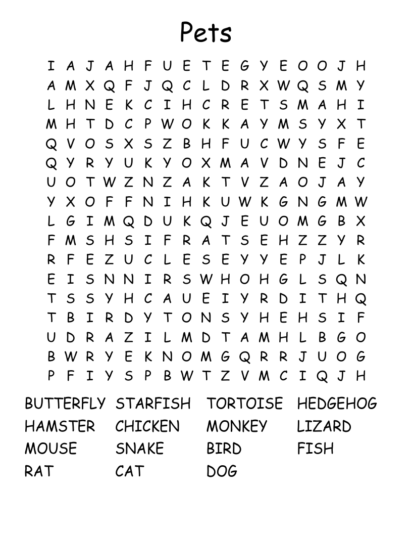 Pets Word Search