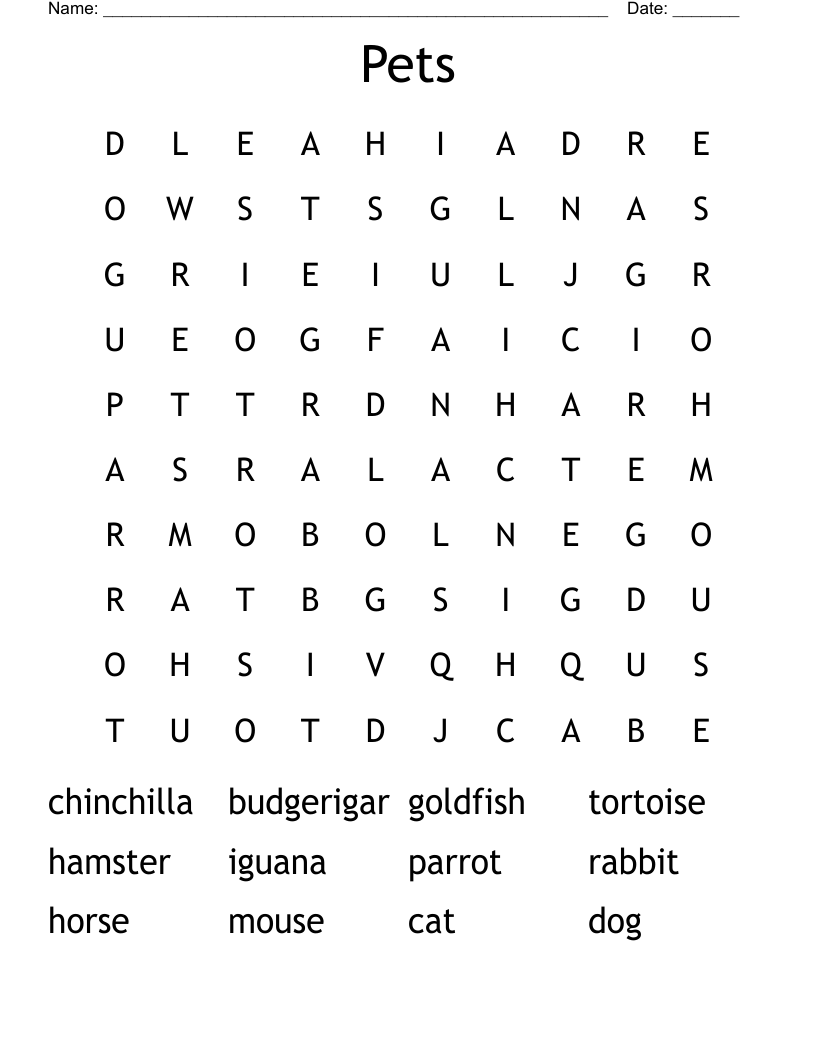 Pets Word Search