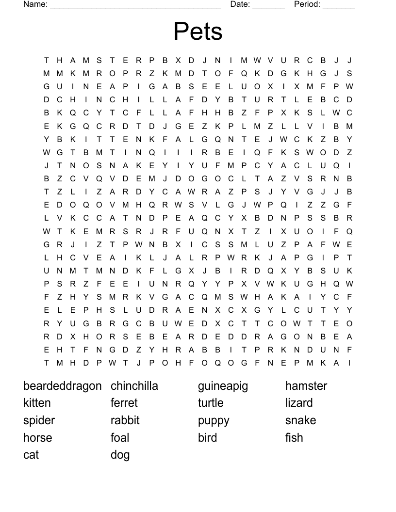 Pets Word Search