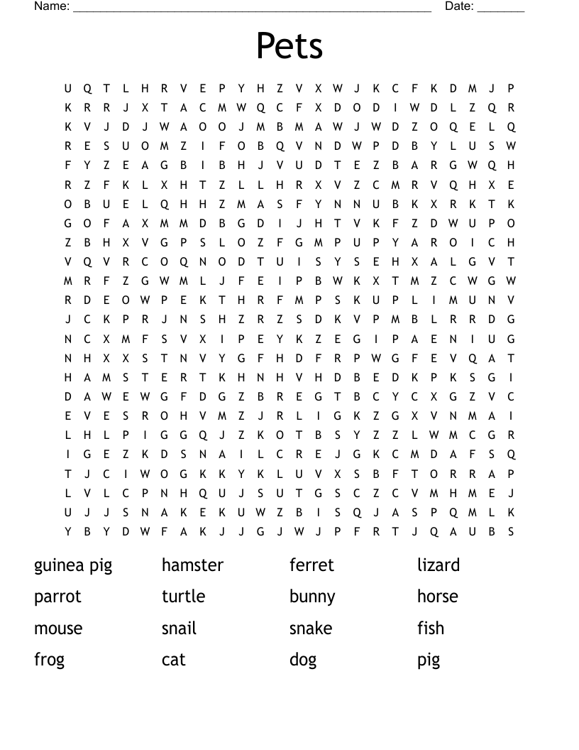 Pets Word Search