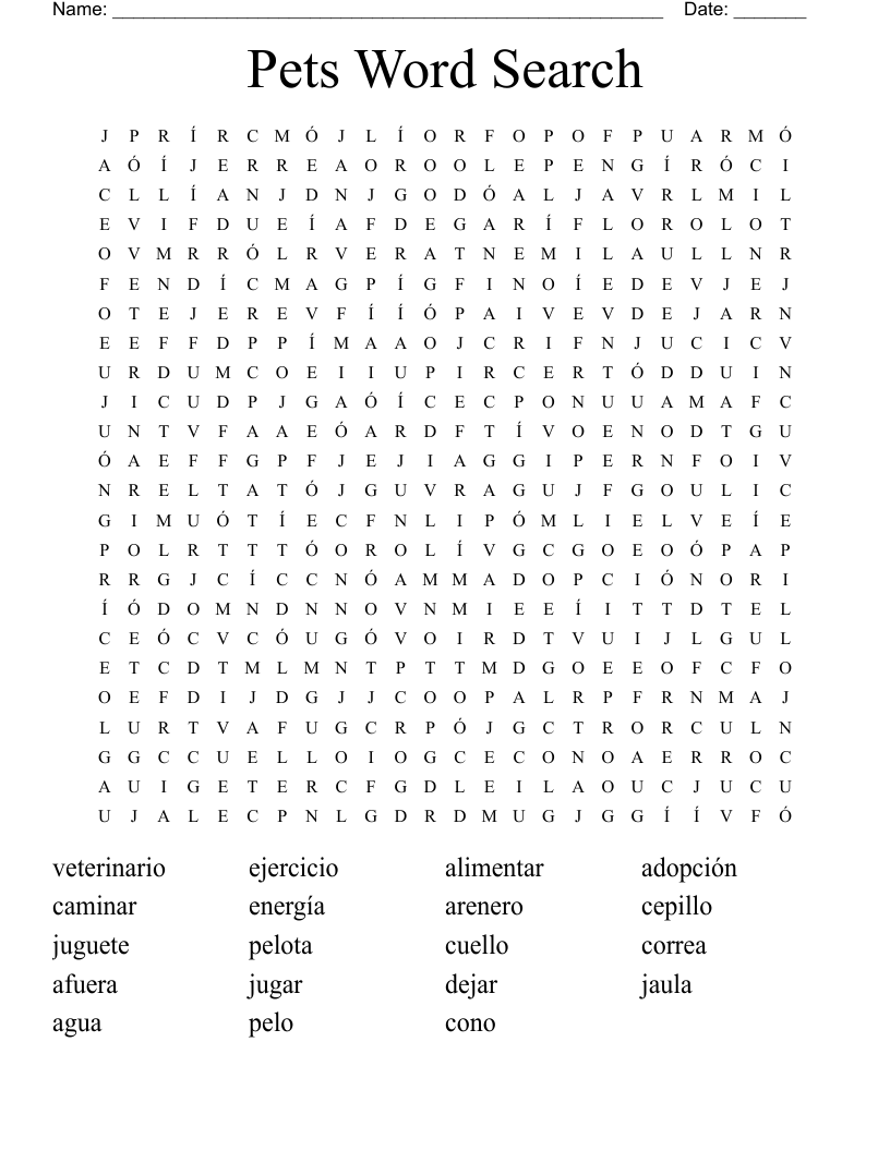 Pets  Word Search