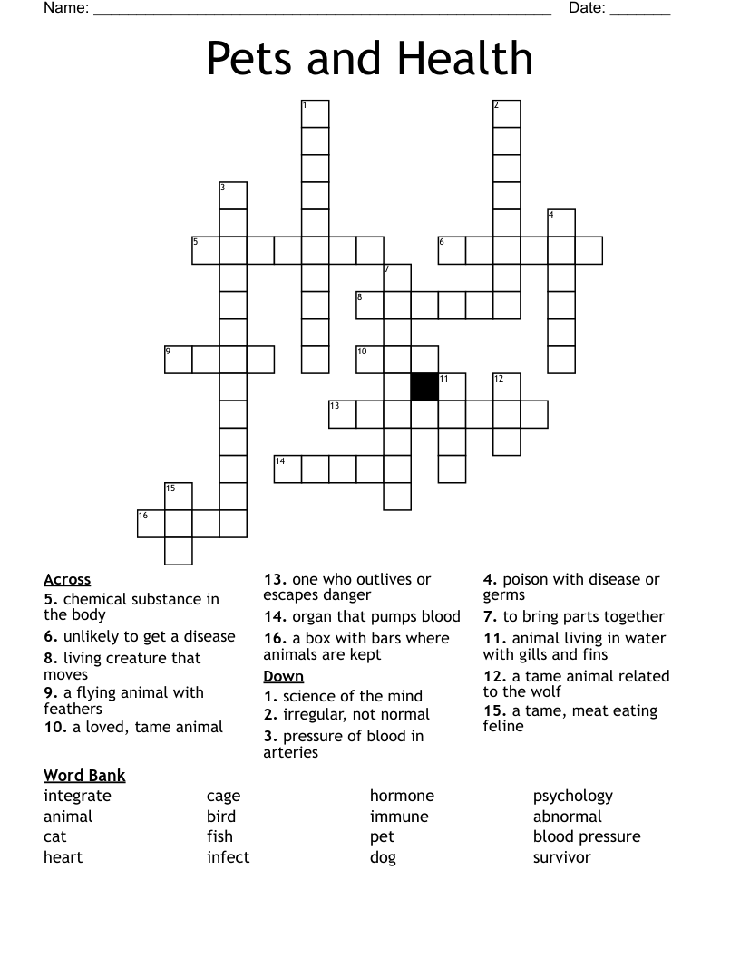 Pets and Health Crossword