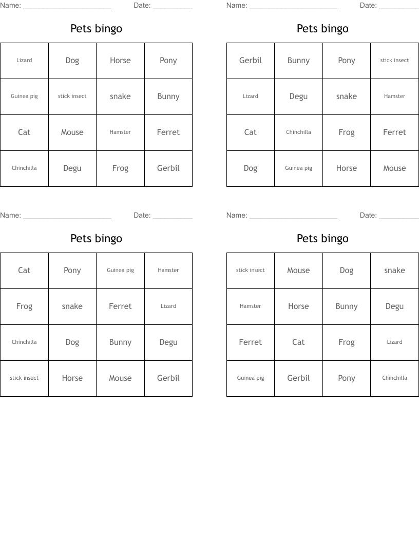 Pets bingo