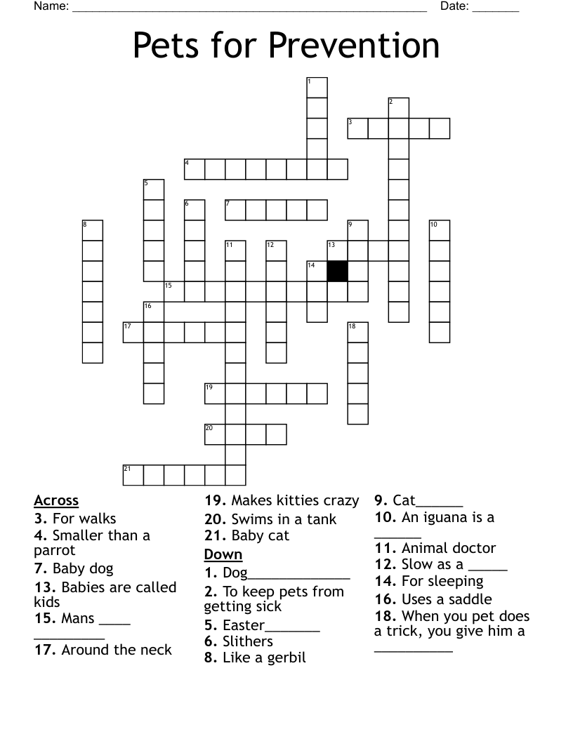 Pets for Prevention Crossword