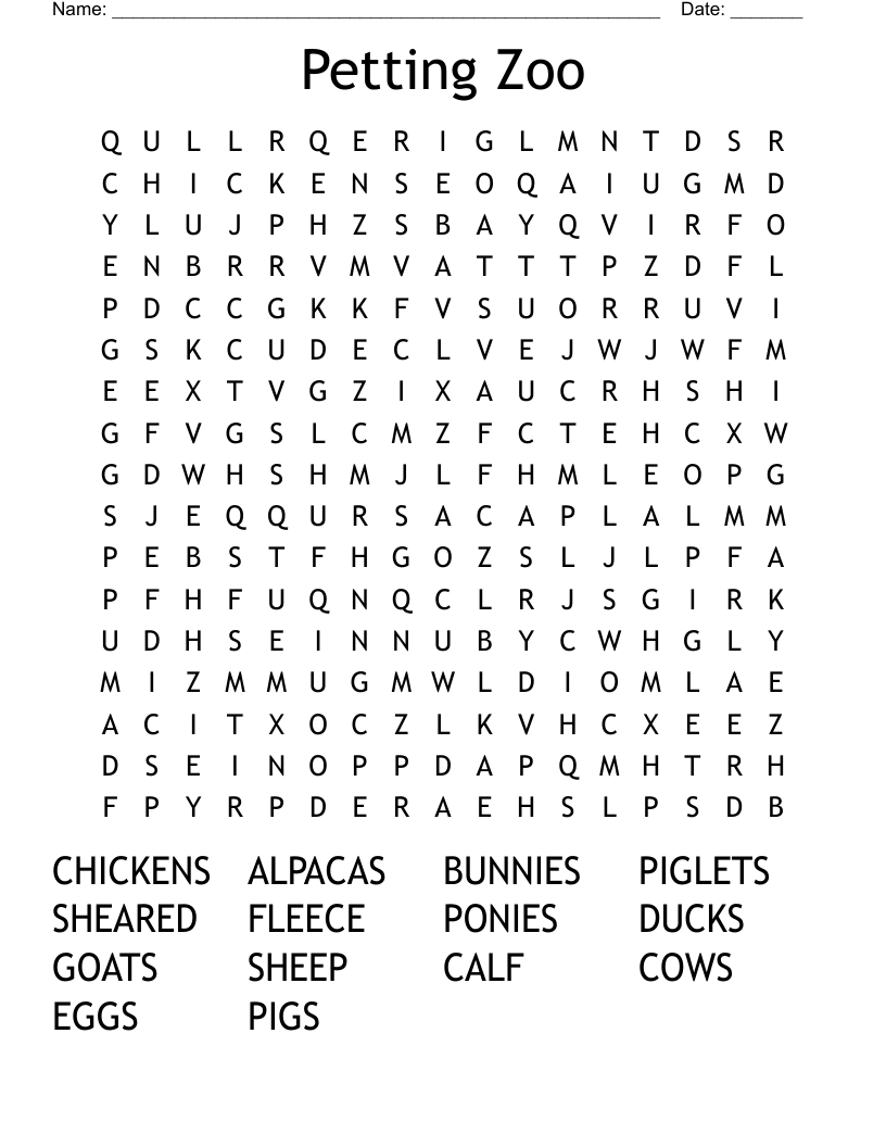 Petting Zoo Word Search